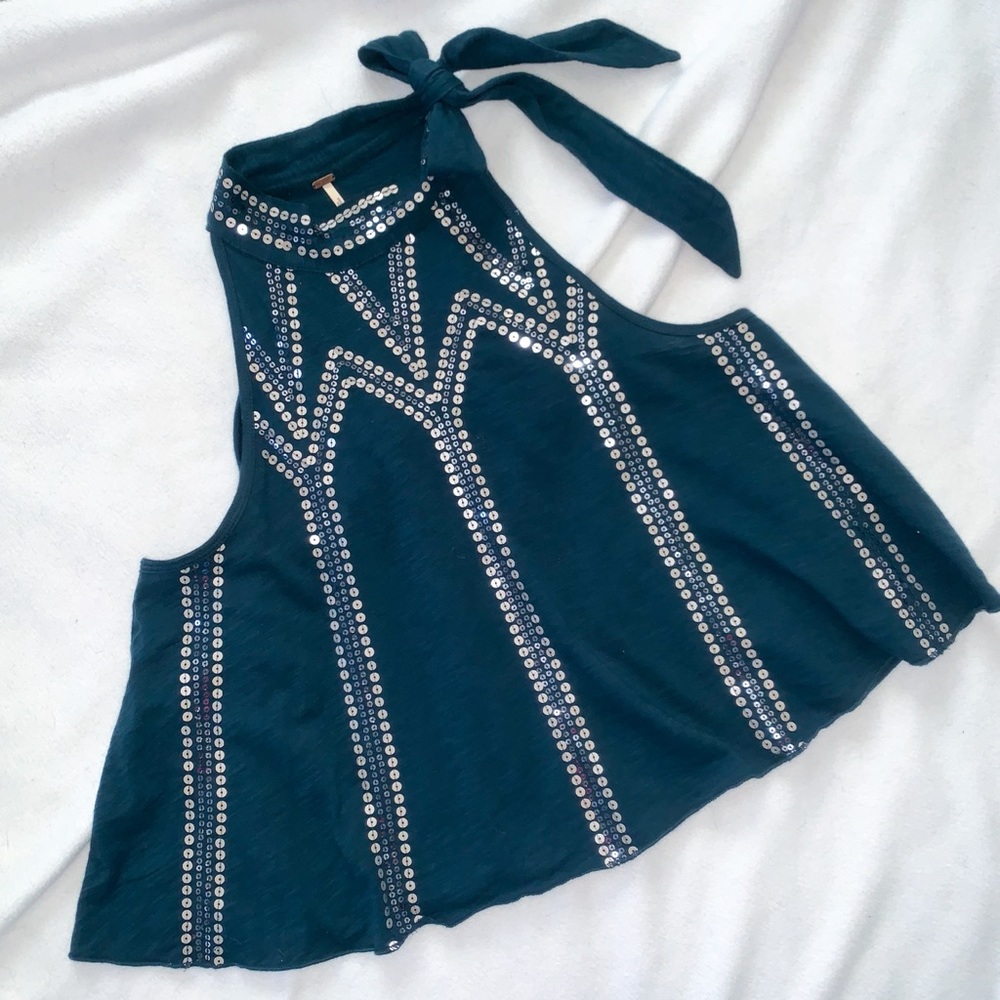 Free People Glitter City Tie Neck Tank